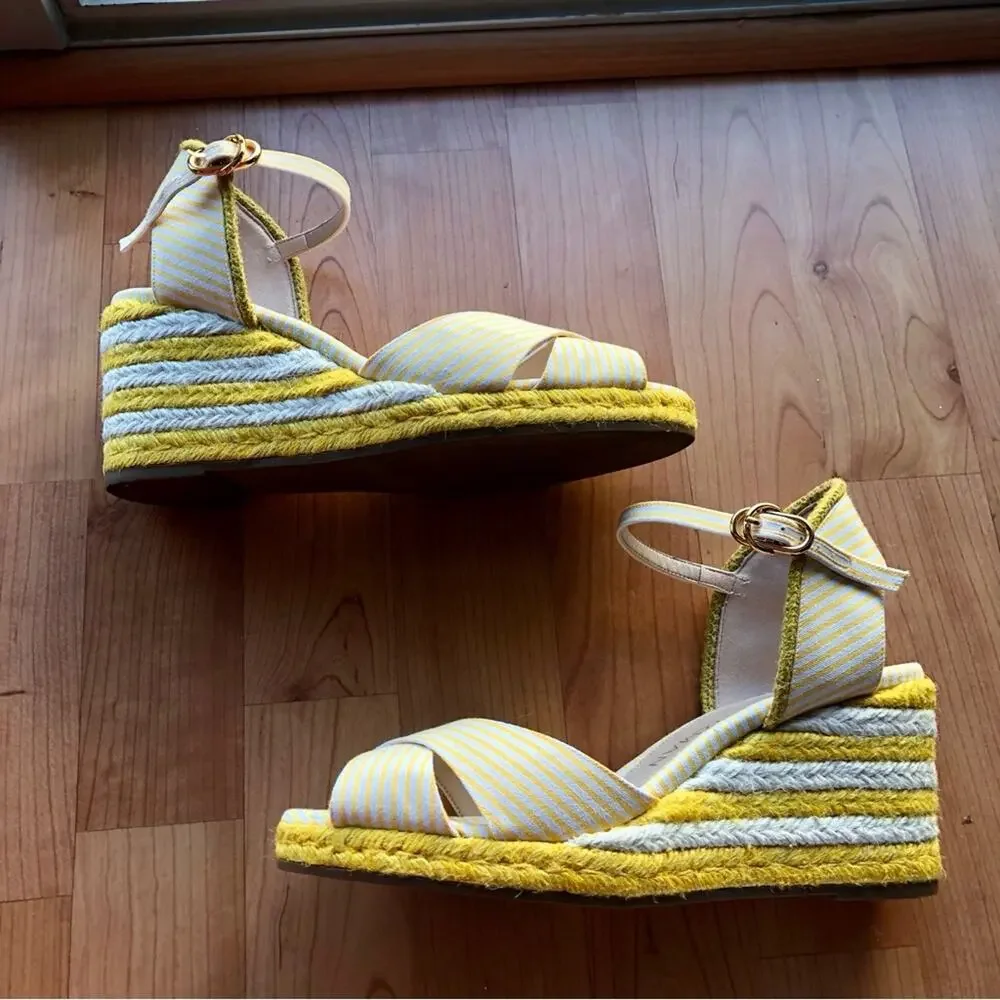 Stuart Weitzman Mirela Stripes Canvas Espadrille Sandals Sunflower Women’s 7.5